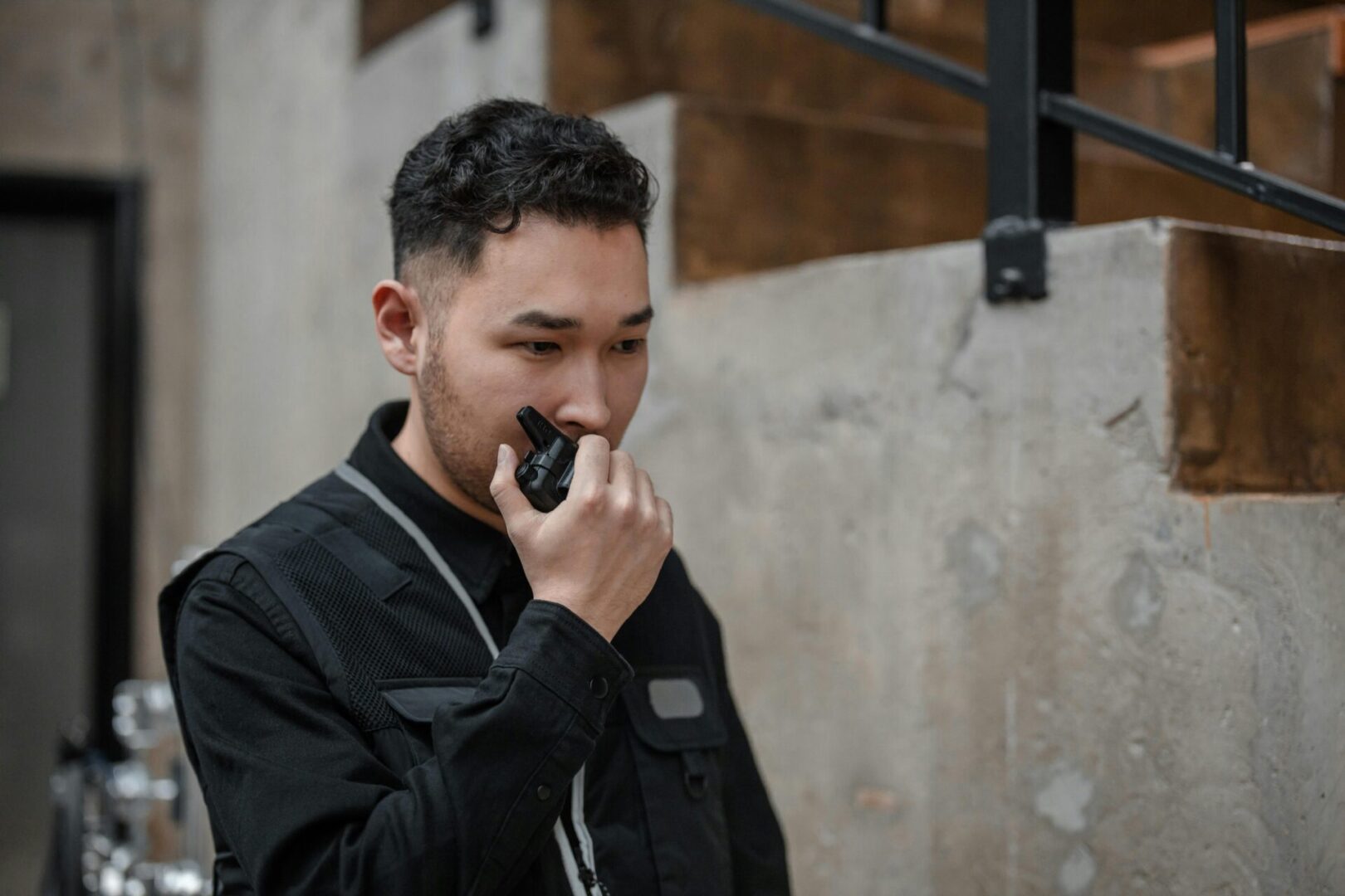 A man speaking to a transceiver